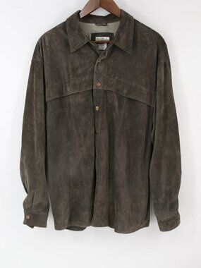 Norm Thompson Western Shirt Shacket Jacket Grey Leather Suede Size XL